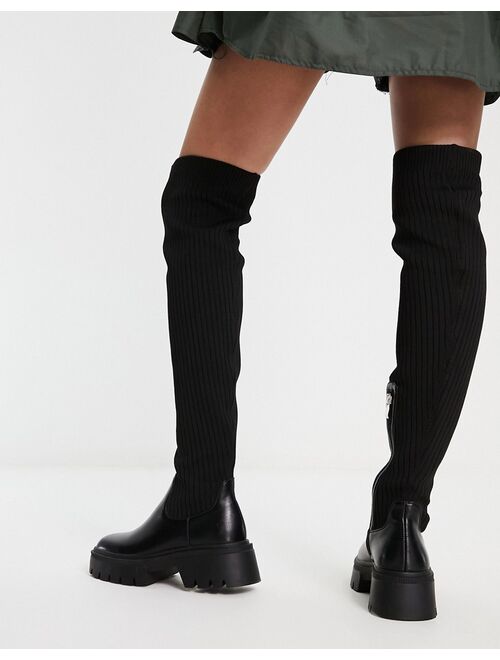 Simmi Wide Fit Simmi London Wide Fit Reign knitted over the knee second skin boots in black