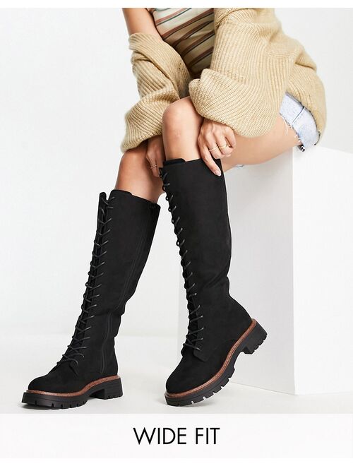 ASOS DESIGN Wide Fit Carolina chunky lace up knee high boots in black