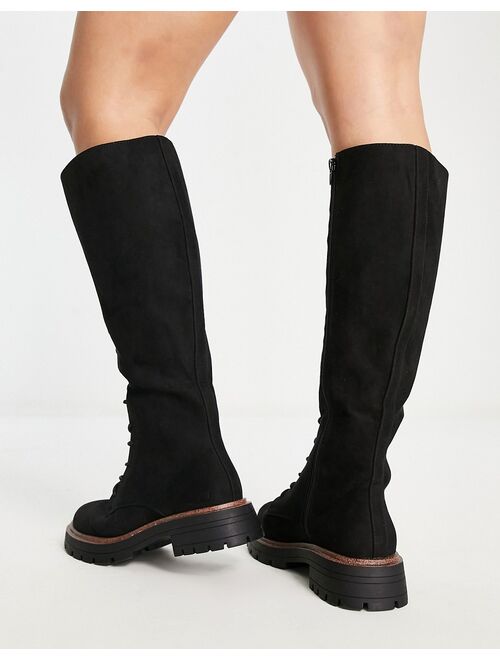 ASOS DESIGN Wide Fit Carolina chunky lace up knee high boots in black