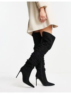 Kingdom heeled ruched over the knee boots in black