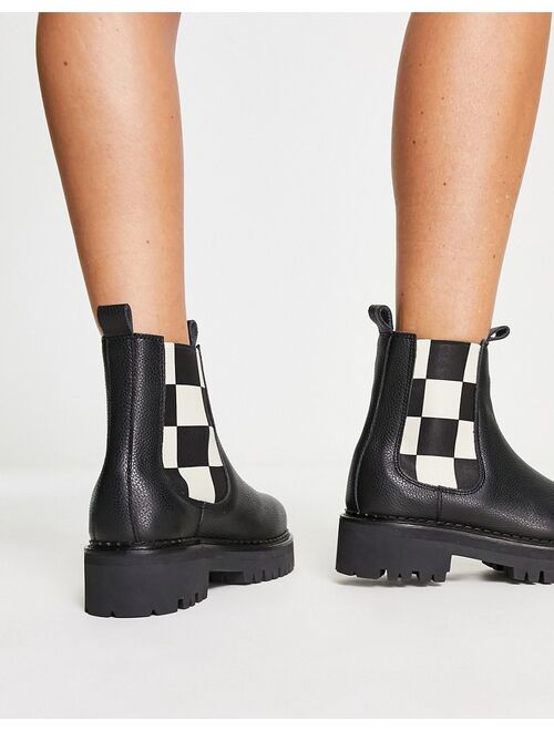 Tommy Jeans leather checkerboard chelsea boots in black