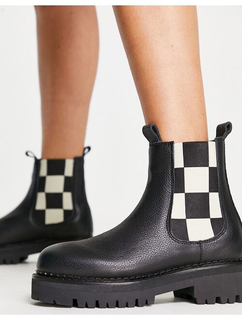 Tommy Jeans leather checkerboard chelsea boots in black