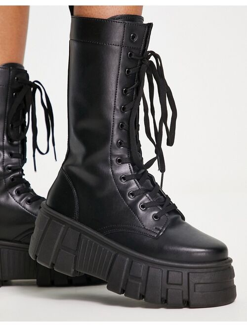 ASOS DESIGN Athens 3 chunky high lace up boots in black