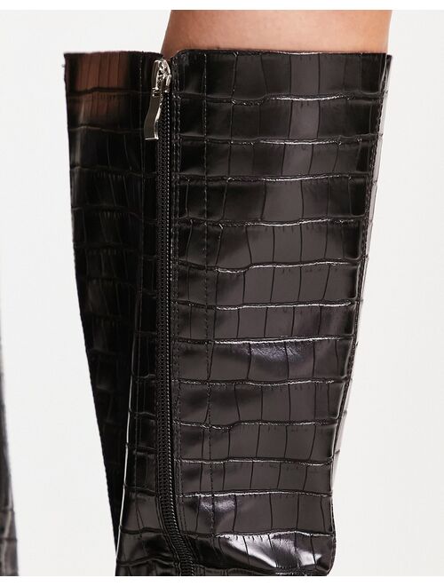 RAID Wide Fit Pacfic heeled knee boots in black croc