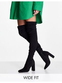 Wide Fit Kenni block-heeled over the knee boots in black