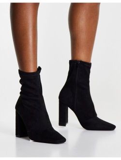 Effect block heel sock boots in black