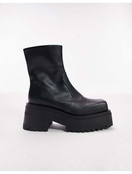 Topshop Beth premium leather square toe ankle boot in black