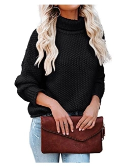 Lynwitkui Women Turtleneck Sweaters Batwing Sleeve Casual Loose Chunky Pullover Sweater Knit Tops