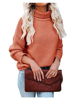 Lynwitkui Women Turtleneck Sweaters Batwing Sleeve Casual Loose Chunky Pullover Sweater Knit Tops