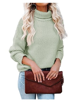 Lynwitkui Women Turtleneck Sweaters Batwing Sleeve Casual Loose Chunky Pullover Sweater Knit Tops