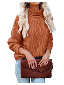 Lynwitkui Women Turtleneck Sweaters Batwing Sleeve Casual Loose Chunky Pullover Sweater Knit Tops