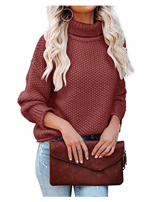 Lynwitkui Women Turtleneck Sweaters Batwing Sleeve Casual Loose Chunky Pullover Sweater Knit Tops