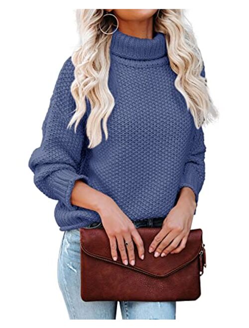 Lynwitkui Women Turtleneck Sweaters Batwing Sleeve Casual Loose Chunky Pullover Sweater Knit Tops