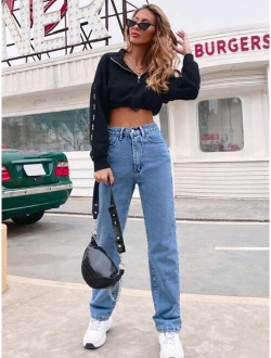 Contrast Top-stitching Straight Leg Jeans