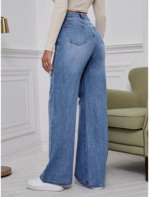 Shein High Waist Ripped Wide Leg Jeans