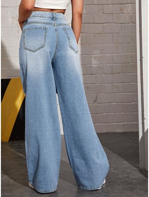 Shein Bleach Wash High-Rise Wide Leg Jeans