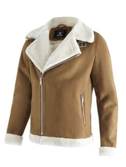 Men Zip Up Lapel Neck Teddy Lined Coat