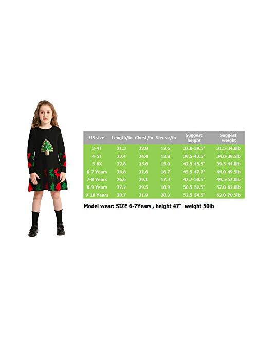 SMILING PINKER Girls Christmas Dress Jingle Bells Sequins Xmas Tree Knit Ugly Sweater