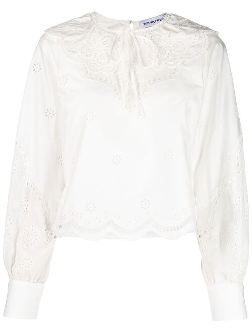 Self-Portrait Daisy cotton broderie anglaise shirt