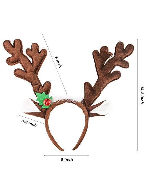 HANSGO Reindeer Antlers Headband, 2PCS Deer Antlers Headband with Bells Cute Christmas Reindeer Ears Headband