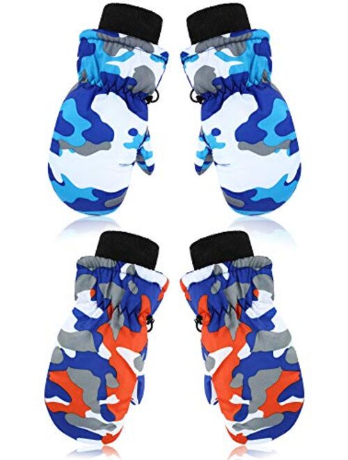 Satinior 2 Pairs Winter Kids Snow Mittens Unisex Waterproof Ski Mitten Winter Warm Gloves for Kids