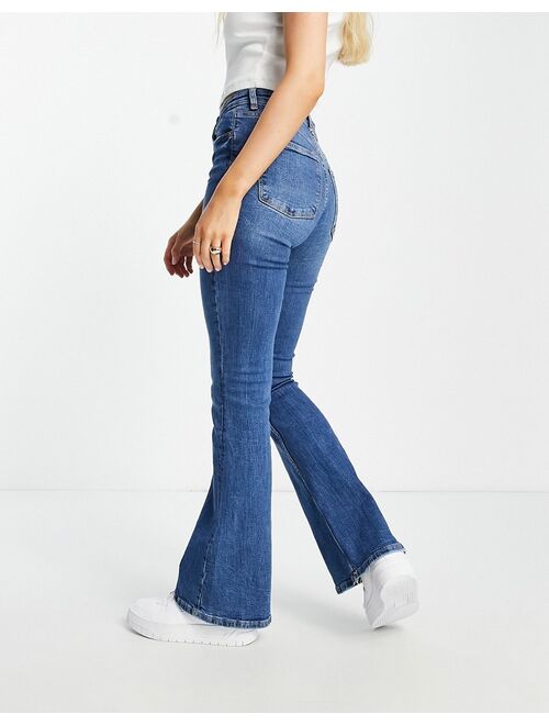 Bershka flare jeans in mid blue