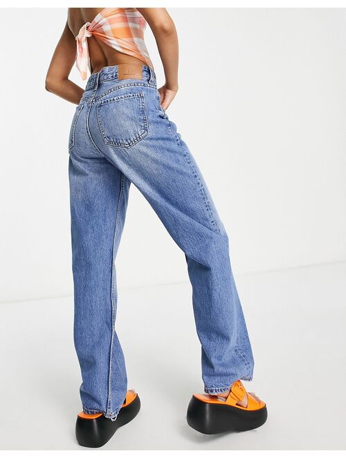 Bershka Petite dad jeans in medium stone