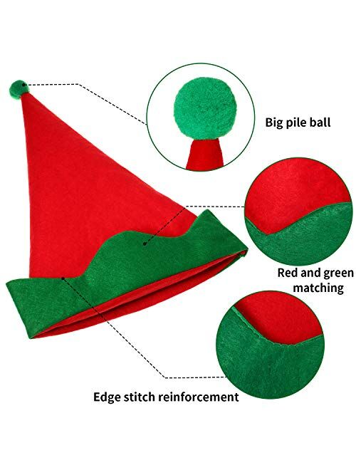 SATINIOR 8 Pieces Christmas Felt Elf Hats Green and Red Santa Elf Hat Novelty Funny Hats Xmas Holiday Party Costume Favors Gifts Accessories for Kids