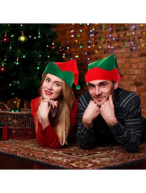 SATINIOR 8 Pieces Christmas Felt Elf Hats Green and Red Santa Elf Hat Novelty Funny Hats Xmas Holiday Party Costume Favors Gifts Accessories for Kids