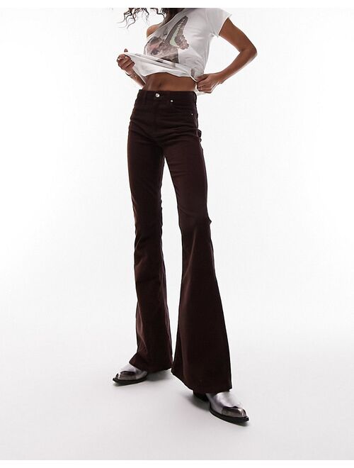 Topshop Jamie flare jeans in brown cord