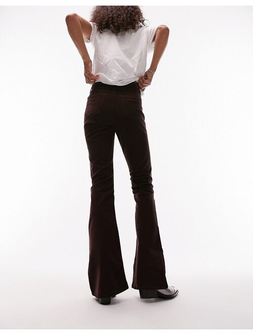 Topshop Jamie flare jeans in brown cord