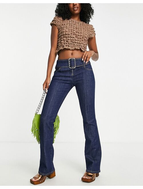 Topshop Y2K buckle flare jeans in indigo