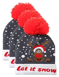 SSLR-Adult-Christmas-Hat-Ugly Christmas Beanie Hat Knitted Cap Pompom Holiday Cuffed Funny