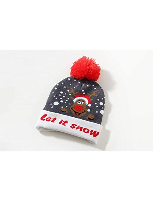 SSLR-Adult-Christmas-Hat-Ugly Christmas Beanie Hat Knitted Cap Pompom Holiday Cuffed Funny