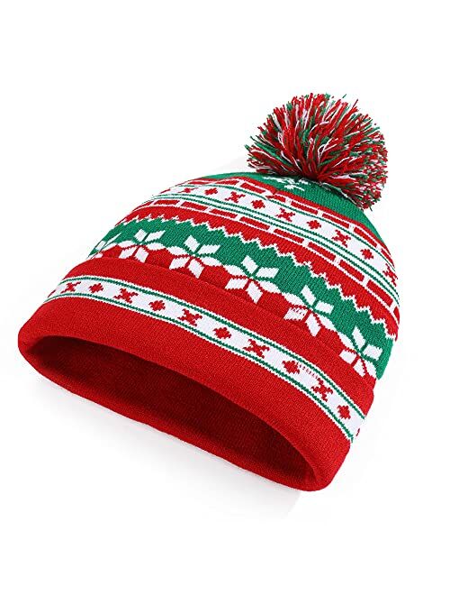 Feximzl Unisex Christmas Hat Winter Knitted Crochet Beanie Santa Hat for Women Men