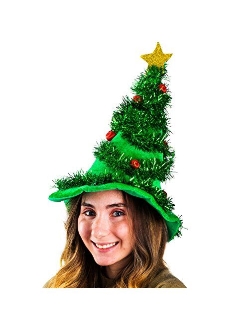 Funny Party Hats Christmas Hats - Holiday Theme Hats - Santa Hats - Christmas Tree Hat (Christmas Light Up Hat)