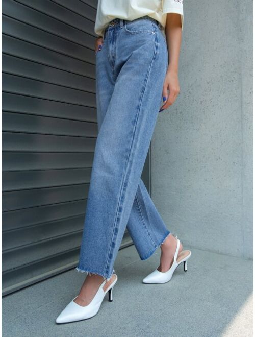 DAZY High Waist Frayed Trim Straight Leg Jeans