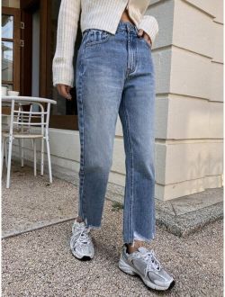 Raw Hem Straight Leg Jeans