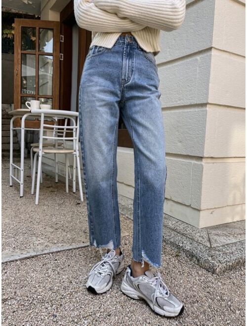 DAZY Raw Hem Straight Leg Jeans