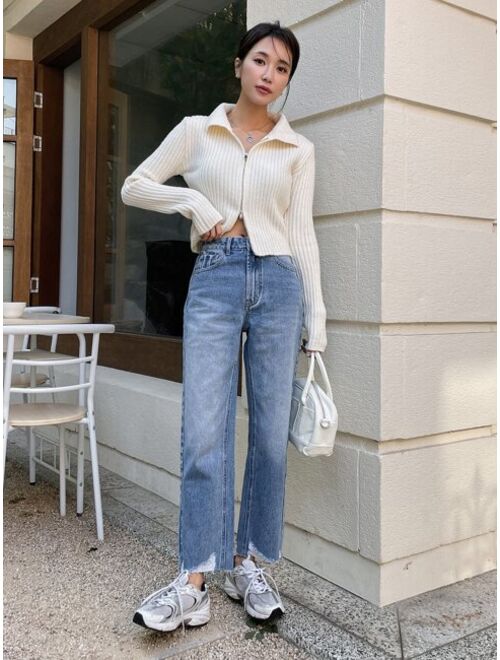 DAZY Raw Hem Straight Leg Jeans