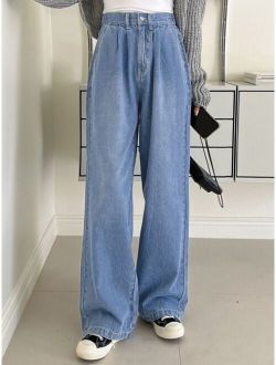 Elastic Waist Wide Leg Jeans