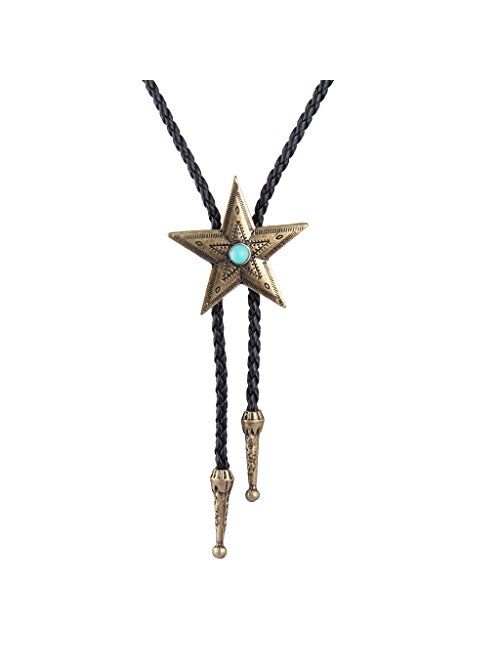 Gelconnie Native American Bolo Tie Rodeo Cowboy Leather Necktie Western Necklace Turquoise Costume Accessories for Men,Women