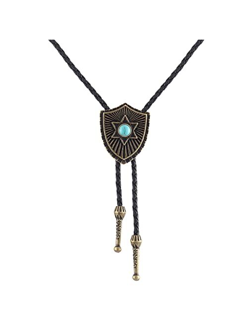 Gelconnie Native American Bolo Tie Rodeo Cowboy Leather Necktie Western Necklace Turquoise Costume Accessories for Men,Women