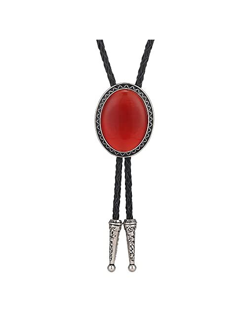 Btilasif Bolo Tie for Men Western Cowboy Tiger Eye Stone Native American Bolo Tie Leather Necktie Costume Accessorie