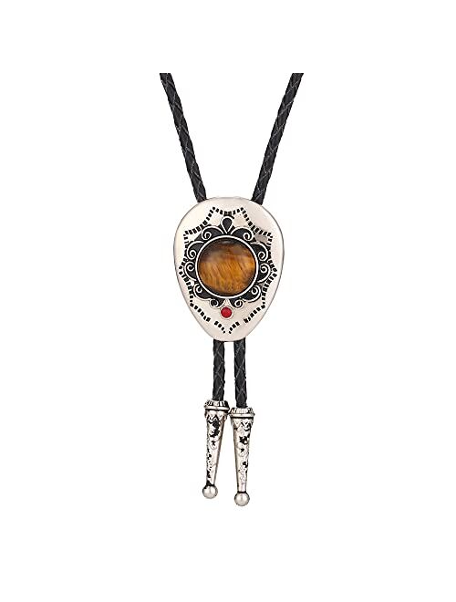 Btilasif Bolo Tie for Men Western Cowboy Tiger Eye Stone Native American Bolo Tie Leather Necktie Costume Accessorie