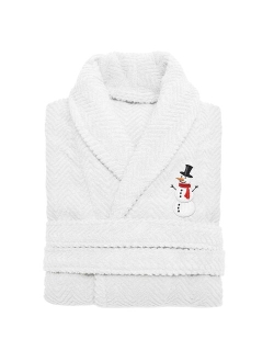 Linum Home Textiles Herringbone Weave Embroidered Snowman Bathrobe