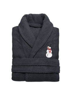 Linum Home Textiles Herringbone Weave Embroidered Snowman Bathrobe