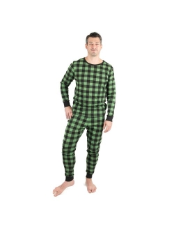 Mens Two Piece Cotton Pajamas Plaid Black & White XL