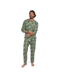 Mens Two Piece Cotton Loose Fit Pajamas Camouflage M