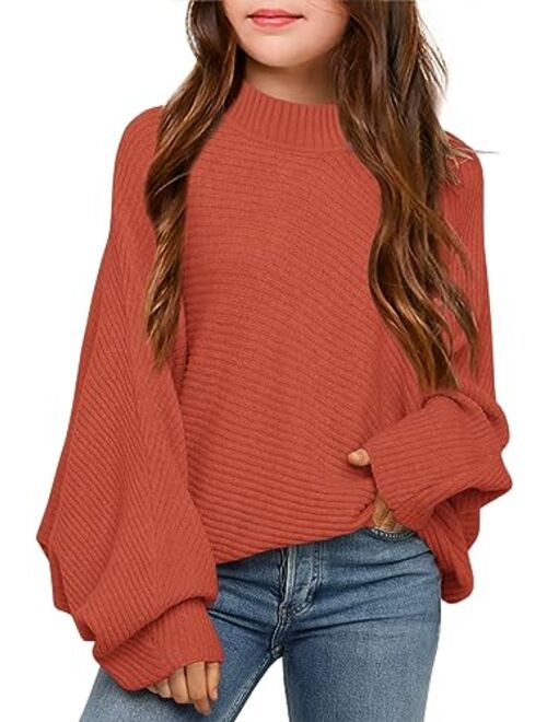 Mafulus Girl's Oversized Crewneck Fall Sweaters Kids Batwing Long Sleeve Slouchy Chunky Cute Pullover Jumper Shirts 5-14T